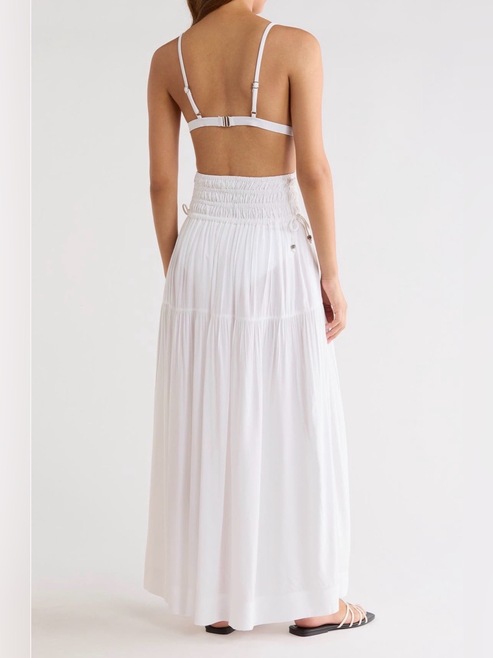 NWT Elan White Smocked Cover-Up Maxi Skirt Dress L - Picture 2 of 10